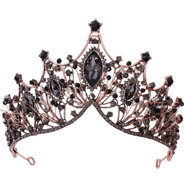 Coronas de boda de cristal Coronas de reina barrocas Accesorios para el cabello de fiesta de disfraces para mujeres y niñas (corona negra)