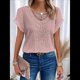 thumbnail image 4 of Suéter de Verano para Mujer, Cuello Redondo, Informal, Tejido A Crochet, Camiseta de Corta con Encaje y Costuras Huecas. Rosa XL, 4 of 5