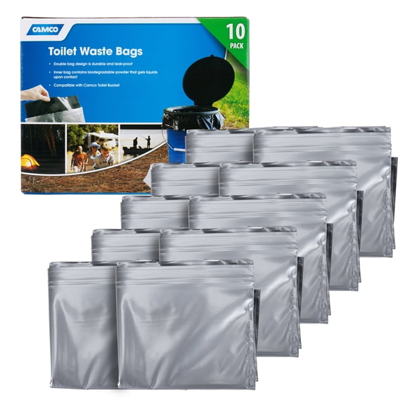 Camco Double-Lined Leak-Proof Toilet Waste Bags for Camping, 10 Pack, Black