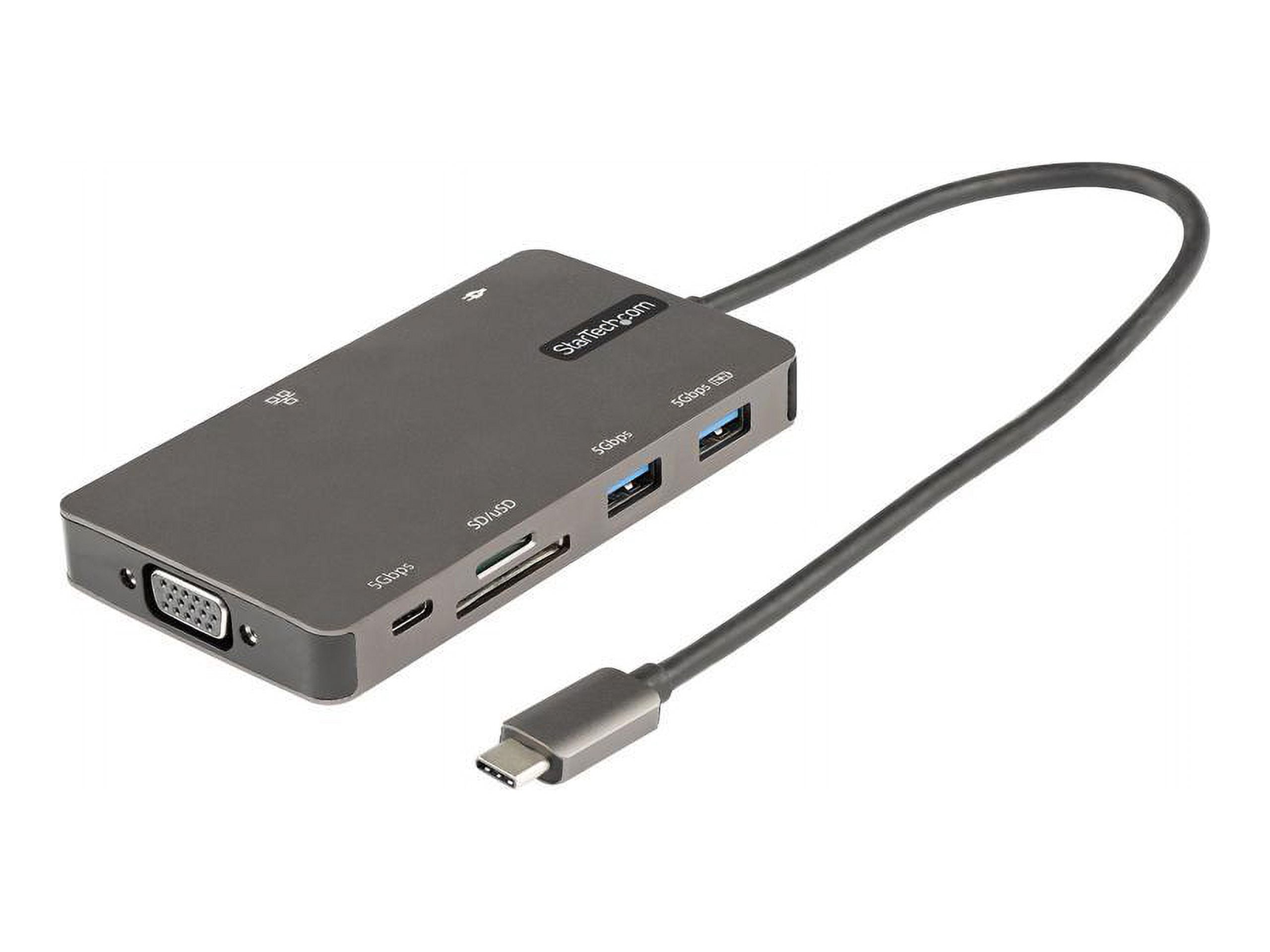 Startech.com C Multiport Adapter, Hdmi 4k 30hz Or Vga Travel Dock, 5gbps 3.0 Hub (A / C Ports), 100w Delivery, Sd/microsd Slot, Gbe, 12" (30cm) Long Attached Cable - C Mini Dock