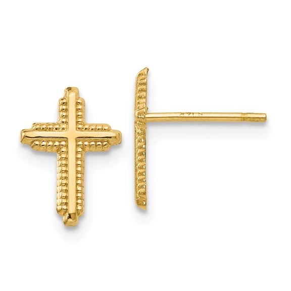 Real 14kt Yellow Gold Polished Cross Post Earrings; for Adults and Teens; for Women and Men