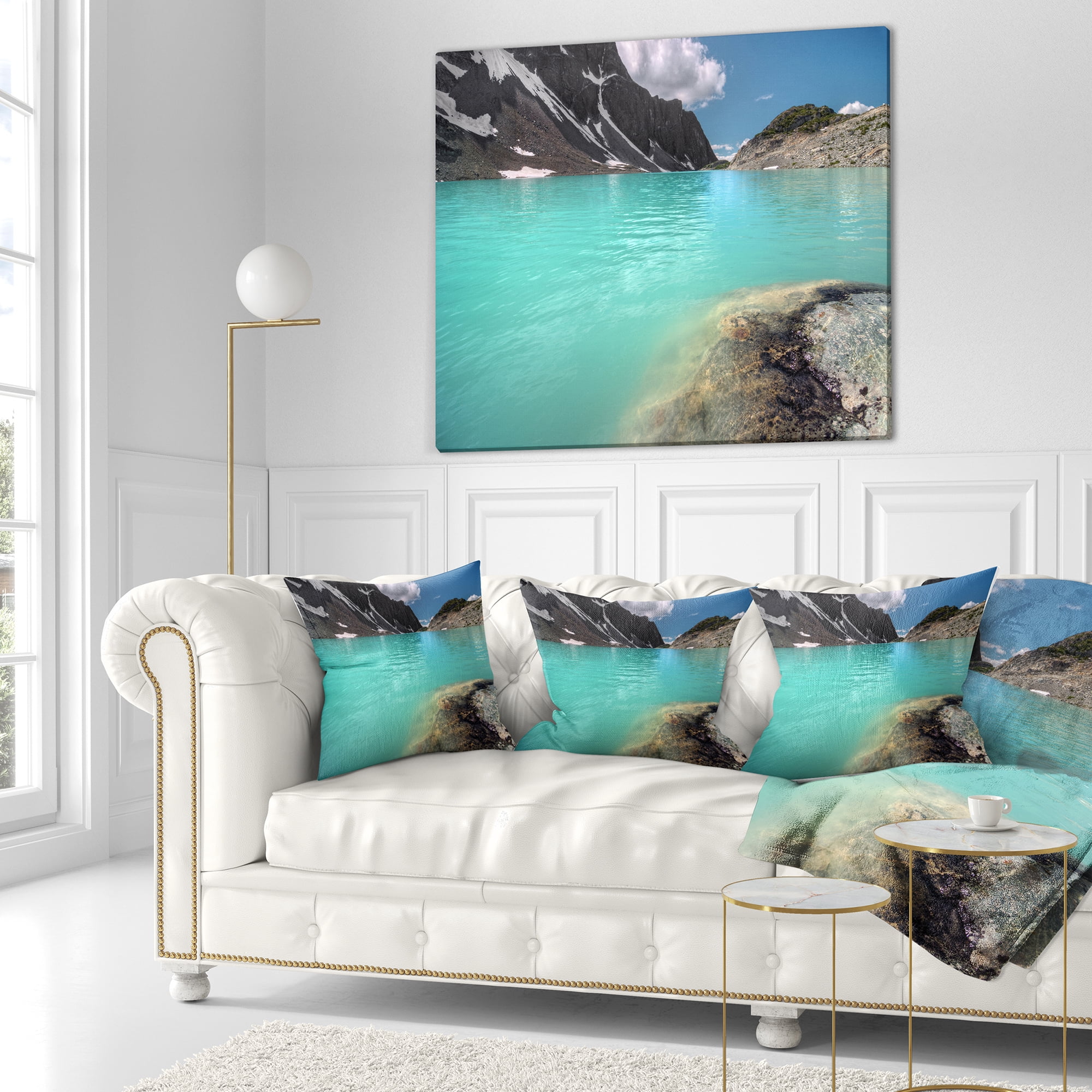 Designart Crystal Clear Mountain Lake - Landscape Printed Throw Pillow - 16x16