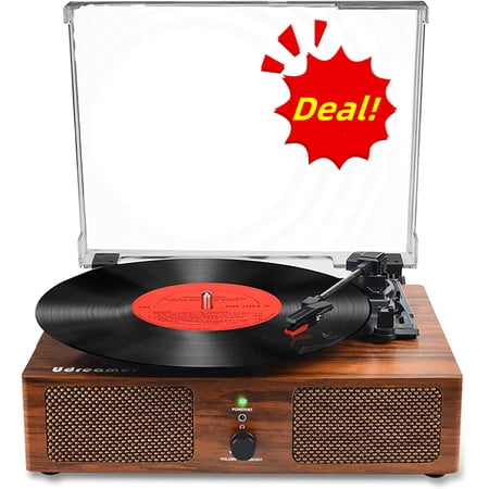 Udreamer Vinyl Record Player Turntable Wireless Bluetooth with Built-in Speakers and 3-Speed USB Belt-Driven Vintage Phonograph Record Player