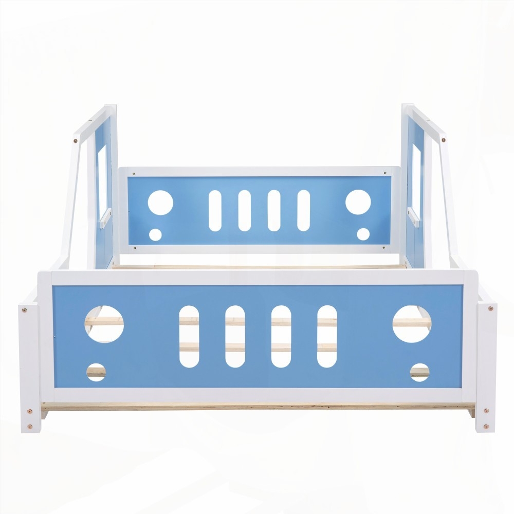 Full Size Classic Car Bed with Wheels - Blue|Sturdy Pine Wood Frame|Easy Assembly
