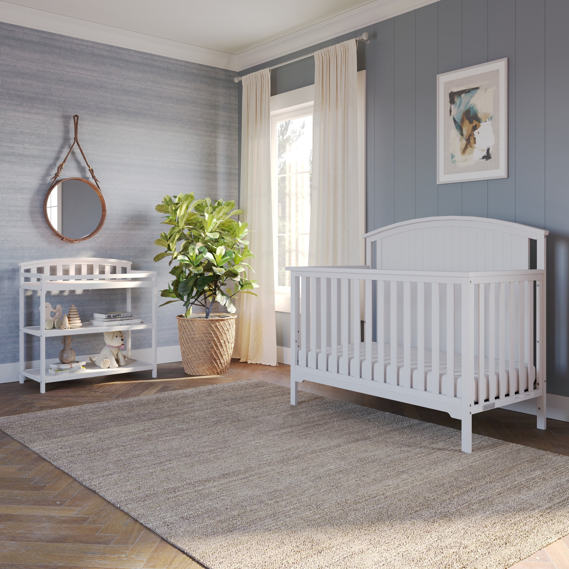 Child Craft Curve Top Changing Table with Pad & Strap, 2 Storage Shelves, Anti-Tip Kit, Matte White