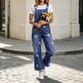 thumbnail image 4 of Ruohan Women's Floral Denim Overalls Adjustable Straps Wide Leg Fringe Hem Jumpsuit, 4 of 6