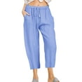 thumbnail image 1 of Innerwin Capri Pants Drawstring Women Pant Summer Straight Leg Baggy Bottoms Peacock Blue S, 1 of 2