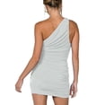 thumbnail image 3 of Women's Sexy One Shoulder Ruched Sleeveless Bodycon Stretchy Mini Pencil Club Dress Solid Color, 3 of 6