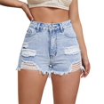 thumbnail image 2 of Stralyhd Womens Denim Shorts High Waist Jean Shorts Cut Off Jean Short Ripped Raw Hem Hot Shorts Distressed Jean Short with Wide Pockets Sky Blue S, 2 of 5