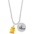thumbnail image 1 of Delight Jewelry Resin Yellow Chick Silvertone Script Initial Disc - K - Charm Necklace, 20"+3", 1 of 4