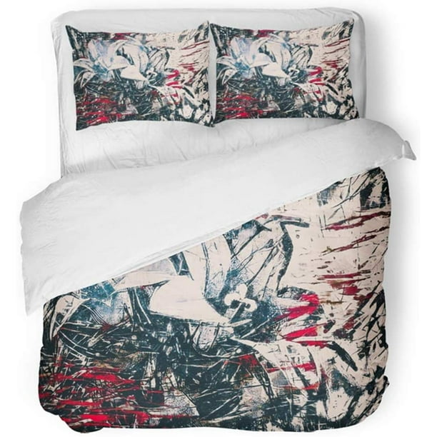 HATIART 3 Piece Bedding Set Red and Black Abstract Flowers and Bouquets