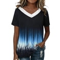 thumbnail image 3 of Craaazy Women Floral Print Shirts V Neck Lace Trim Short Sleeve Casual Loose Tops Gift, 3 of 5