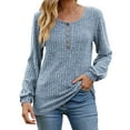 thumbnail image 2 of Horkkom Long Sleeve Shirts for Women Casual Crew Neck Tunic Tops Solid Color Button Pullover Sweaters, Gifts for Women, 2 of 4
