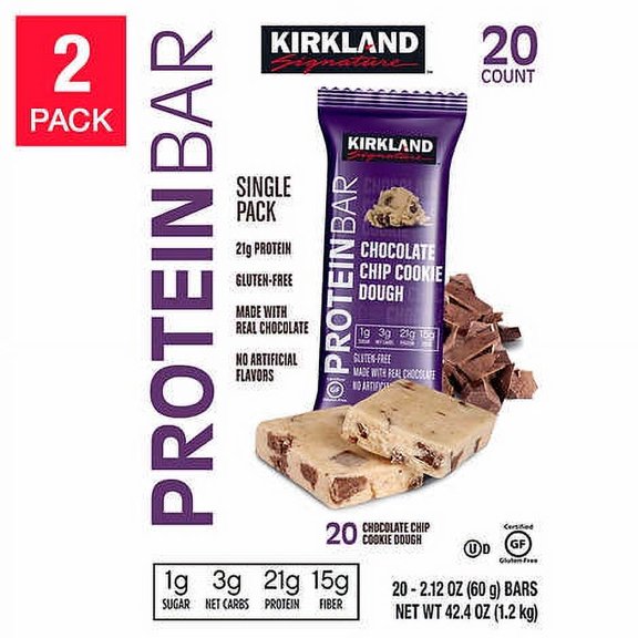 KS Protein Bars, Chocolate Chip Cookie Dough, 20-count, 2-pack