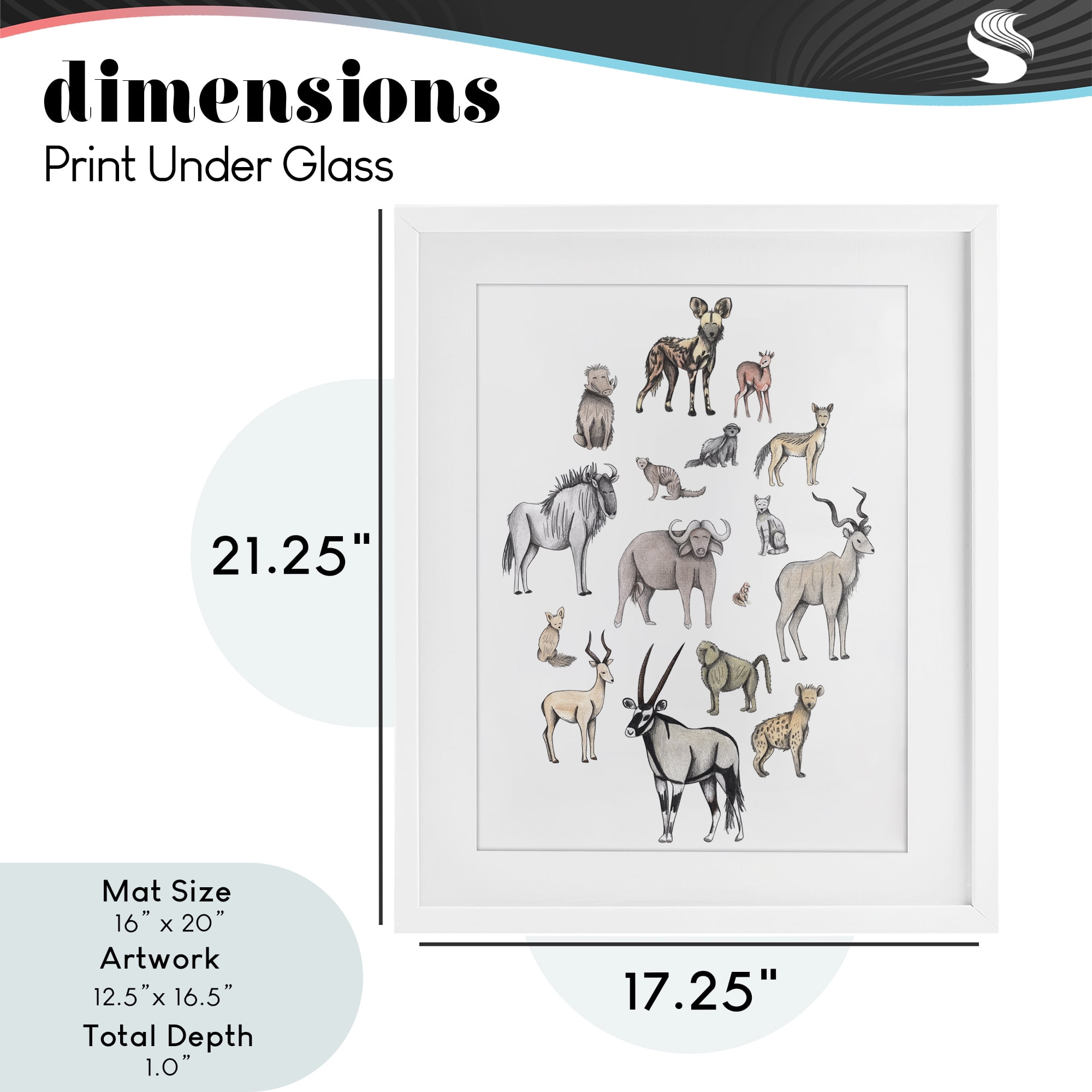 Simple Africa Animals White Framed Print Under Glass, design by Cecilia Battaini