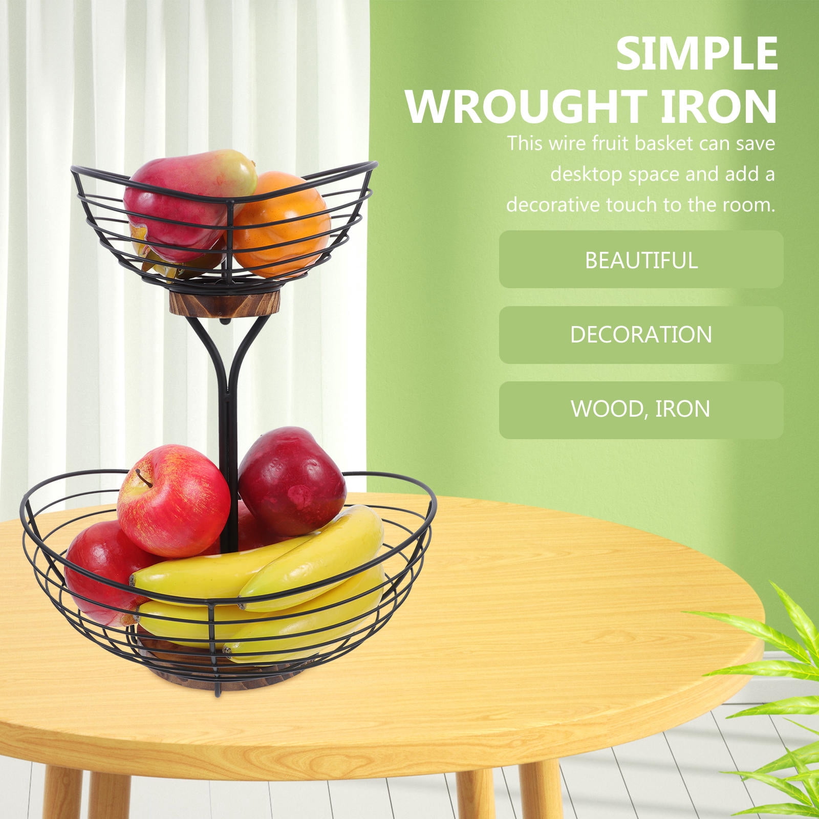 ELAYARD Black Metal Multi-Tier Fruit Storage Basket Wire Bowl for Kitchen Countertop and Dining Table