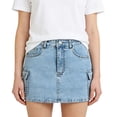 thumbnail image 2 of Light Wash Denim Skirt for Girls High Waisted Cargo Mini Skirt with Pockets Button Front Casual Blue Denim Skirt,Size 14-15 T, 2 of 6