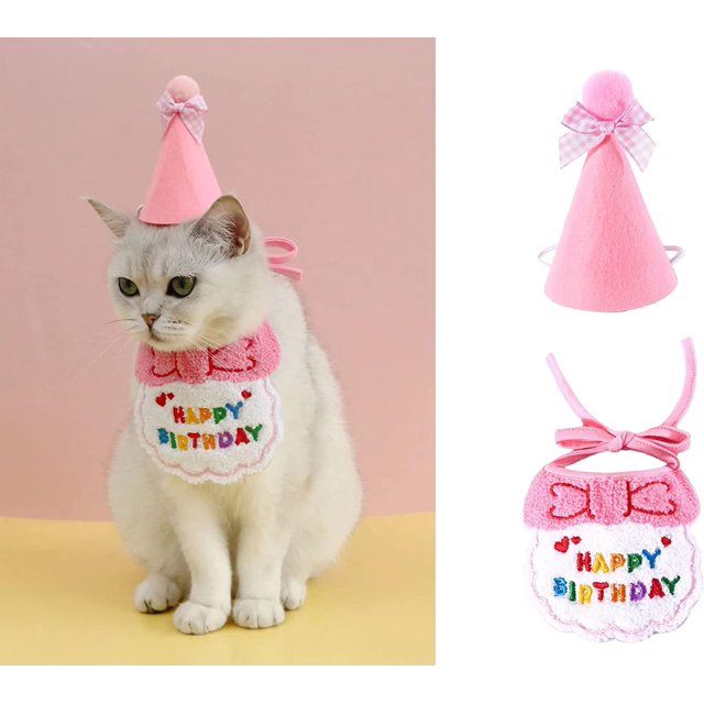Bandana para mascotas con texto en inglés "Happy Birthday" para gatos y perros, bufandas y gorro de fiesta, miniperro, accesorios para mascotas, rosa A