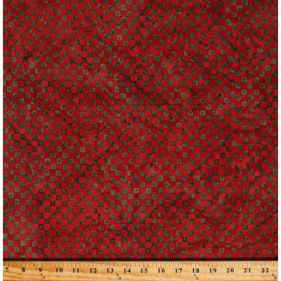 Cotton Batik Red and Green Check Winter Wonder Patrick Lose Christmas Holidays Banyan Batiks Cotton Fabric Print by the Yard (80825-24)