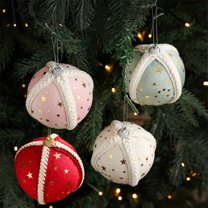 3in Foam Christmas Tree Pendant, Star-Printed Fabric Ball Decoration, Soft Mint Green Hanging Ornament, Holiday Tree Decor, Elegant Christmas Ball for Home & Party Arrangements