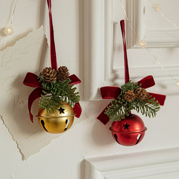 Xihbxyly Colgante de Pajarita de Terciopelo Rojo Navideño, Campanas Navideñas Doradas Brillantes, Decoración para Árbol Festivo, Ideal para Decoración de Hogar, Hotel, Oficina, Alegría Navideña, 1 Ju