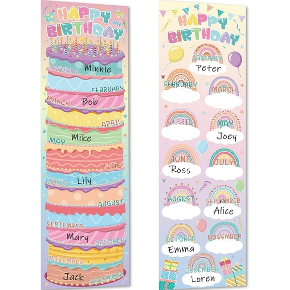 Happy Birthday Poster Chart Pastel Birthday Bulletin Board Decoration Macaron Birthdays Classroom Wall Door Decor for Calendar Bulletin Board Nursery Kindergarten Back to School Supplies