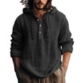 thumbnail image 1 of Camisa de lino con botones para hombre: manga larga, bolsillo en el pecho, diseño informal con capucha, tejido de poliéster, tallas S-XXXL para todas las estaciones, 1 of 4