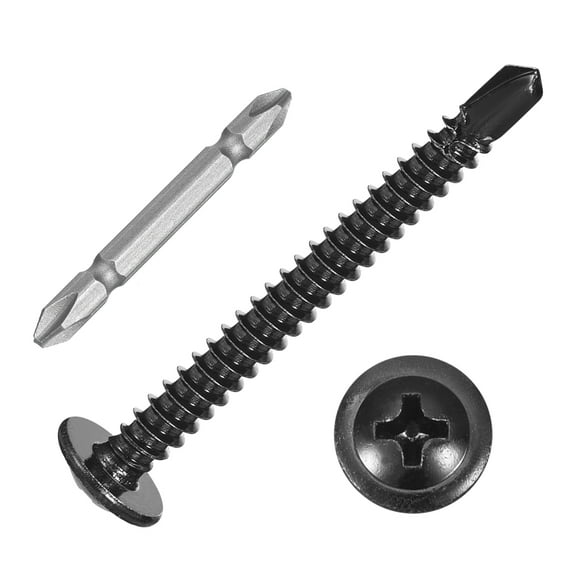100Pcs #10x2" Self-Tapping Screws, 410 Stainless Steel Phillips Self Drilling Screws Flat Head Sheet Metal Screws for Industry, Furniture Repair, Black