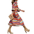 thumbnail image 4 of Women's Casual Dress Colorful Geometric Print Long Sleeve Half Turtleneck Loose Long Dress, 4 of 9