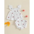 thumbnail image 5 of Qmyliery Baby Girl Shorts Set Cherry Print Smocked Fly Sleeve Babydoll Tops Elastic Waist Ruffle Shorts 2 Piece Summer Outfit 3 6 12 18 24 Months, 5 of 8