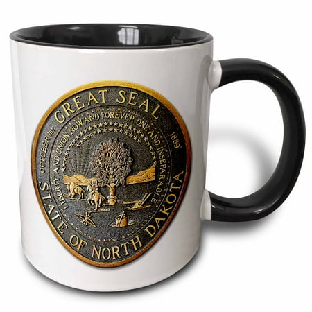 3dRose Great Seal of North Dakota (PD-US), Two Tone Black Mug, 11oz