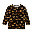 thumbnail image 3 of Riecok Boys Girls Long Sleeve Tee Halloween Round Neck Pumpkin Printed 3/4 Sleeve Tees Shirts for Boys Girls Multicolor 11 Years, 3 of 4