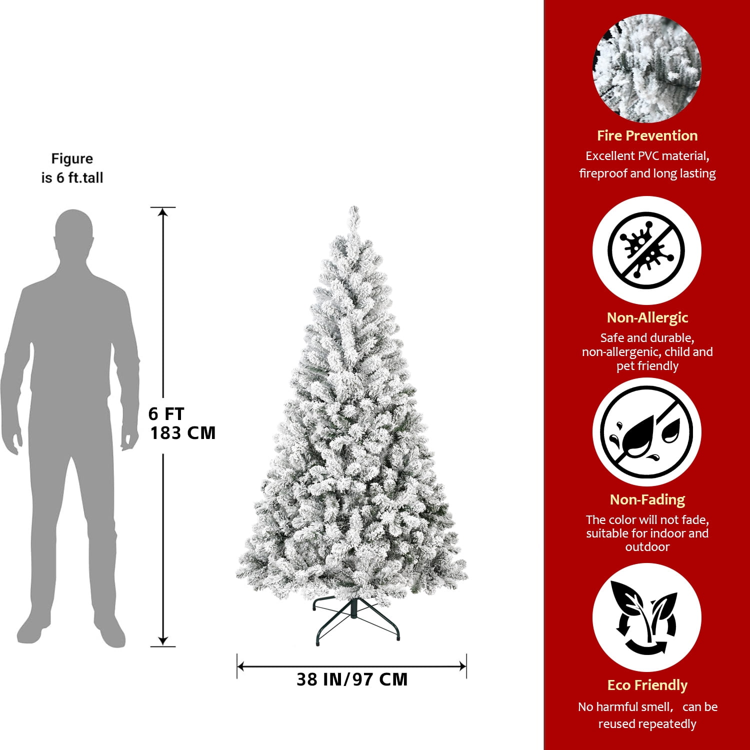 4 Ft Flocked Christmas Tree, Snowy PVC Artificial Holiday Tree with 233 Tips, Compact Full Shape, Sturdy Metal Stand, Christmas Tree for Home, Office, Apartment Decoration