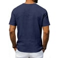thumbnail image 4 of Domuza Mens Linen V-Neck Shirts Casual Short Sleeve Hippie Yoga Tops Lightweight Summer Beach Shirt Navy 2XL, 4 of 5