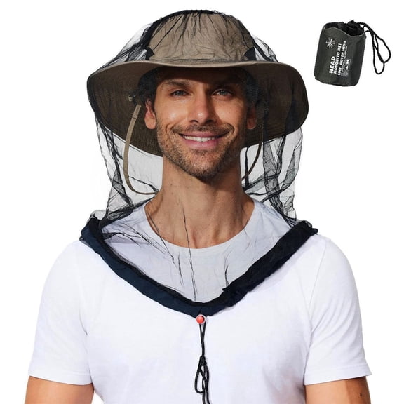 2pcs Mosquito Head Net Hat, Sun Protection Bucket Hat with Breathable Hidden Mesh, Foldable Insect Head Net for Men Women Outdoor Hiking Camping Fishing Gardening Travel(Storage bag as a gift)