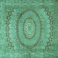 thumbnail image 1 of Ahgly Company Machine Washable Indoor Square Medallion Turquoise Blue Traditional Area Rugs, 8' Square, 1 of 4