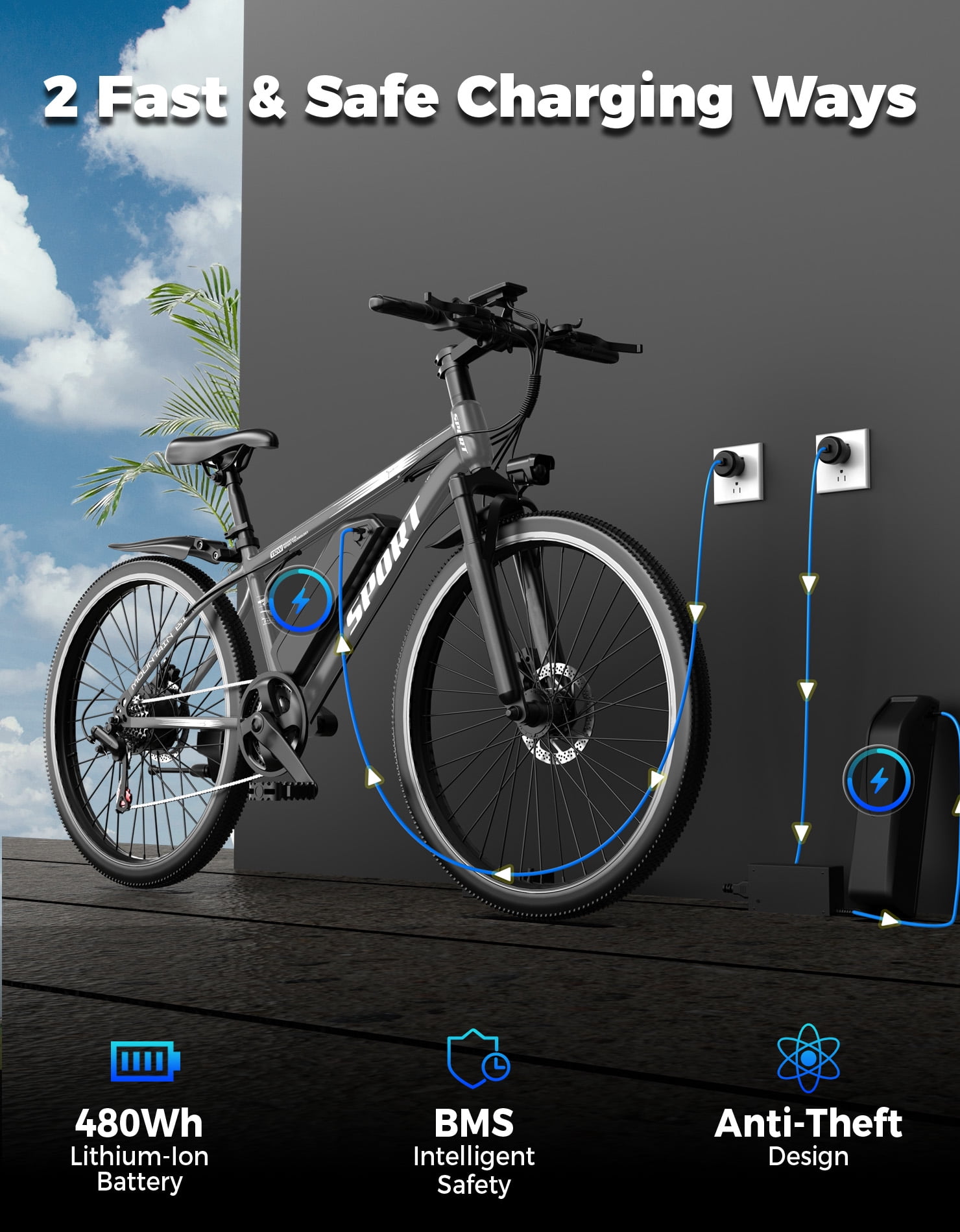 Pikabike E-Mountain Bike, 26" 750W Continuous Electric Bike for Adults, 48V 12Ah Removable Battery, UL 2849, 20MPH, 65 Miles Range, off-Road