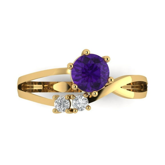 0.87 ct Round Cut Natural Amethyst 3 Stone 14K Yellow Gold Womens Engagement Ring