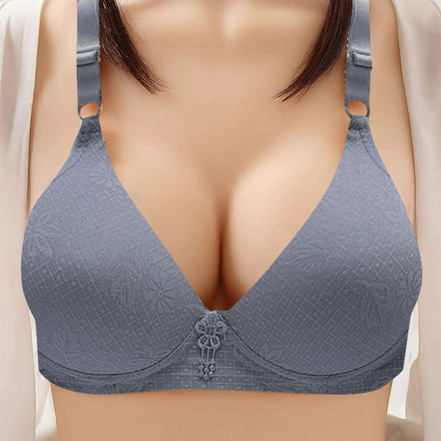 DPTALR Women's Non Steel Ring Style Printed Gathered Middle Button Breathable Underwear Daily Bra