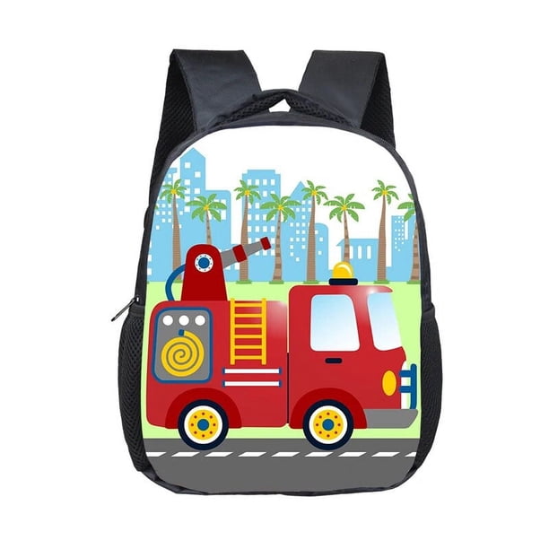 Cartoon Police Car Fire Engine Excavator Print Backpack Children Truck Kindergarten Bags Toddler Diaper Book Bag Schoolbags