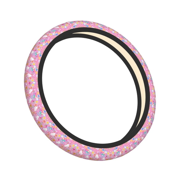 Lsque Sanrio Pattern Elastic Stretch Steering Wheel Cover,Universal 15 inch, Microfiber Breathable Ice Silk, Anti-Slip, Odorless, Easy Carry