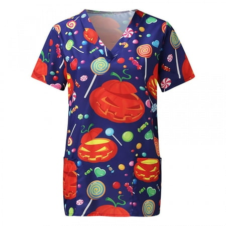 

Alueeu 2022 Womens Summer Tops Short Sleeve V-neck Working Uniform Purple M