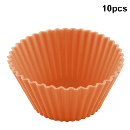 

Booyoo 10Pcs Silicone Muffin Cups Cupcake Liners Reusable Round Cake Cup Non-Stick Baking Mold Orange