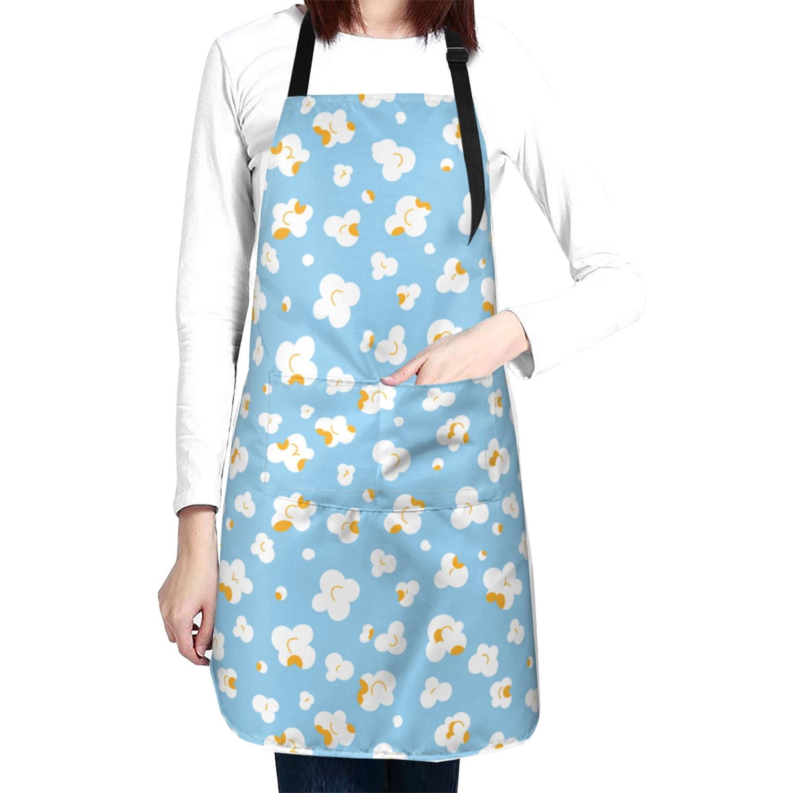 Kdxio Blue Popcorn Apron with Pockets Adjustable Kitchen Aprons for Men Women Waterproof Aprons for Cooking,Drawing,Crafting, Baking Household Cleaning