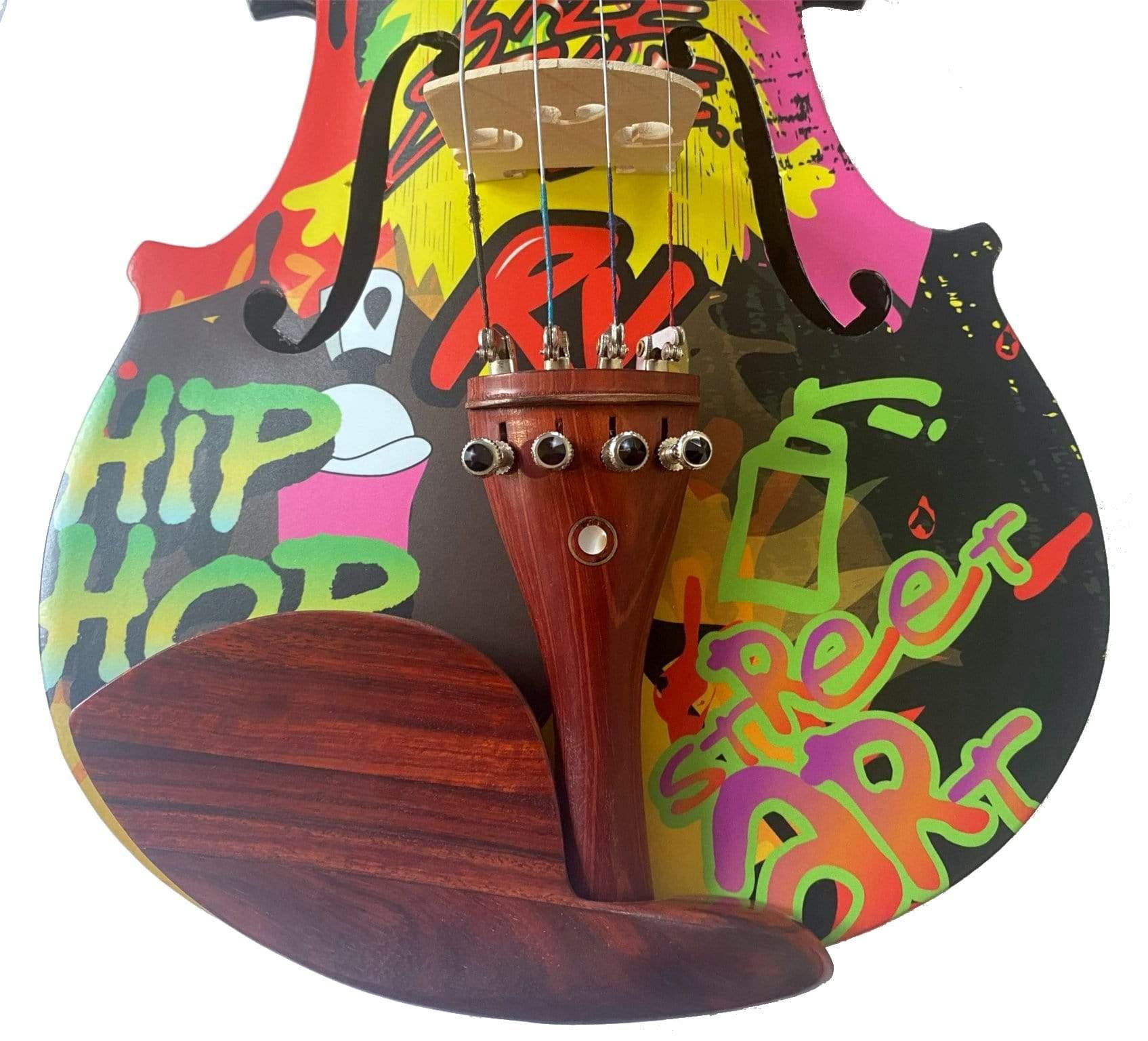 Rozanna's Graffiti Art Violin Outfit w Carbon Fiber Bow Case Crystal Fine Tuners Rosin Strings