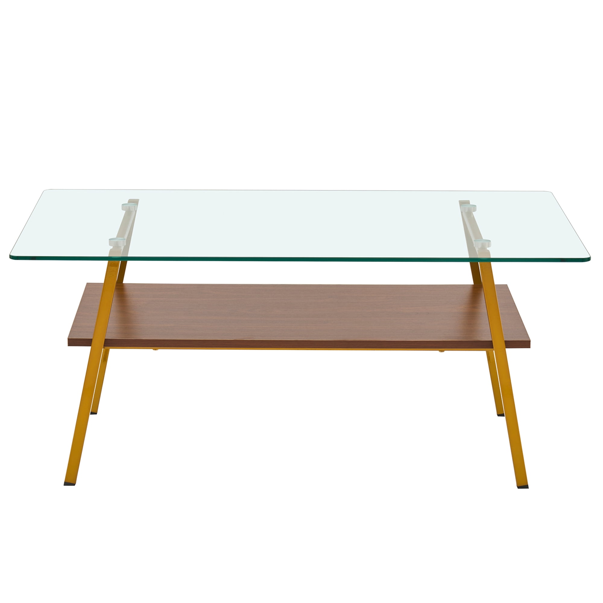 Euroco Rectangle Coffee Table, Tempered Glass Tabletop with Gold Metal Legs, Modern Table for Living Room , Transparent Glass