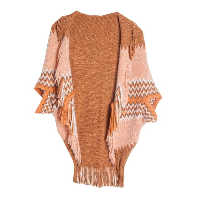 YOUSNH Mode Décontractée Automne/hiver pour Femmes Châle Tricoté à Franges Pull Haut Châle Enveloppant Orange Taille Unique