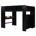 thumbnail image 4 of Full Size Wood Bunk Bed with height-adjustable Desk,Wardrobe,Ample Storage Space,and RGB Light, Red, 4 of 27