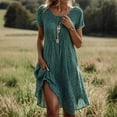 thumbnail image 2 of longantii Floral Midi Dresses for Women Casual Crew Neck Flowy Swing Dress Casual A Line Short Sleeve Summer Beach Dresses Loose Elegent Formal Cocktail Prom Dress Green S, 2 of 5