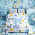 thumbnail image 2 of Meiyoeat Pretty Floral Letter R Full Size Comforter Sets 3 Pieces for Girls Juniors, Charming Print Bedding Sets, Light Blue Yellow White, 2 of 6